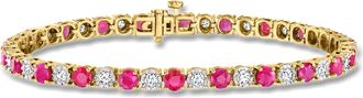 Ross-Simons Ruby and Diamond Tennis Bracelet in 18kt Gold Over Sterling