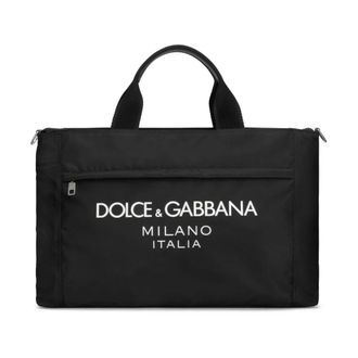 Dolce & Gabbana Tote Bags, male, Black, Size: ONE SIZE Nylon Holdall with Rubberized Logo