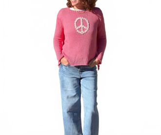 Wooden Ships Daisy Peace Cotton Sweater In Cherry Pastille