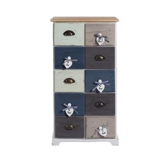 Mobili Rebecca Mobili Rebecca - Rebecca Mobili Cajonera Comoda 10 Cajones Blanco Azul Gris Shabby 88x48x30