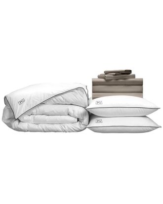 Pillow Guy Classic Cool & Crisp 100% Cotton Percale, White Down Perfect Bedding Bundle