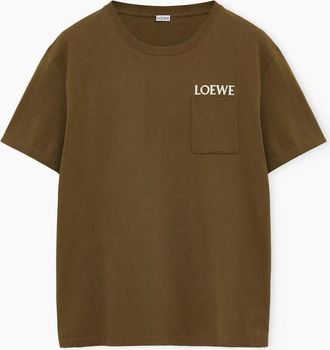 Loewe Mens Loewe Pocket Embroidered Logo T-Shirt in Khaki Green - Size: 42