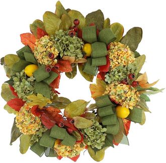 Creative Displays Inc. 27In Assorted Hydrangea Fall Wreath With Lemon & Bows