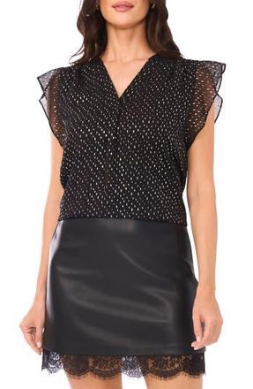 Vince Camuto Metallic Dot Ruffle Sleeve Chiffon Top in Rich Black at Nordstrom Rack, Size X-Large