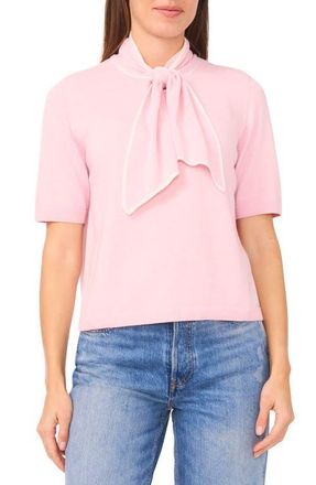 CeCe by Cynthia Steffe Tipped Tie Neck Sweater in Charming Pink at Nordstrom, Size Medium