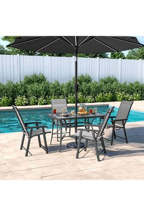 Living and Home 4 Person Patio Garden Dining Set With Umbrella in Black