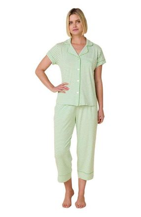 The Cats Pajamas Pima Knit Holiday Capri Set in Essential Stripe Pistachio at Nordstrom, Size X-Small