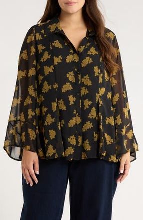 Universal Standard Chiffon Shirt in Black/Gold Heirloom at Nordstrom Rack, Size Small