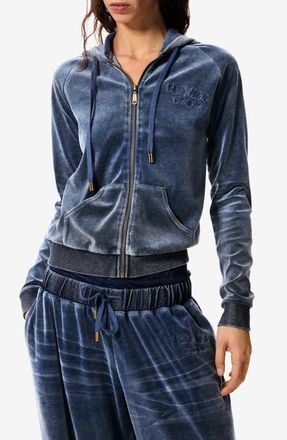 Desigual x Masha Popova Velour Zip Hoodie in Navy Blue at Nordstrom, Size X-Small