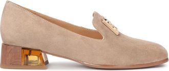 Kazar Su&egrave;de halfhoge schoenen met een versierde hak - Dames - Loafers - Beige - 37 EU - Su&egrave;de - Schoenen