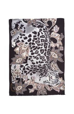 Echo Snow Leopard Silk Wrap in Black at Nordstrom