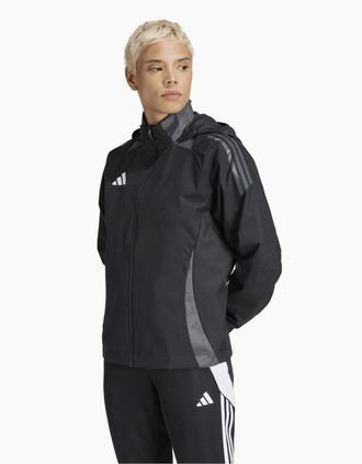 adidas Womens Tiro24 Hooded Anorak with Three Bar Logo - Black/Grey - Size: 14