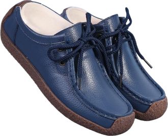 Generic Womens Leather lace-up Loafers and Non-Slip Moccasins, Fashionable Flat Slip-on Business Formal Work Walking Shoes,Dark Blue,4.5 UK