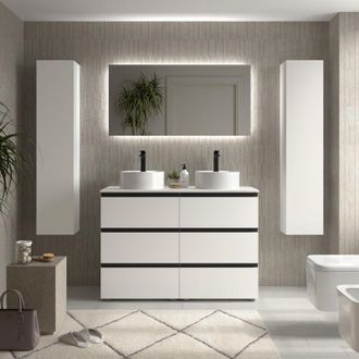 Cygnus Bath Mueble De Ba&ntilde;o Bequia Metal 3c 120cm Blanco Mate Lavabo Sobre Encimera Porcelana