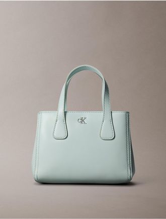 Calvin Klein Womens Monogram Mini Tote Crossbody Bag - Blue