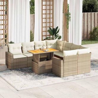 vidaXL Set De Sof&aacute;s De Jard&iacute;n Con Cojines 9 Pzas Rat&aacute;n Sint&eacute;tico Beige Vidaxl