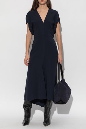 Victoria Beckham V-neck Dress, Womens, Navy Blue