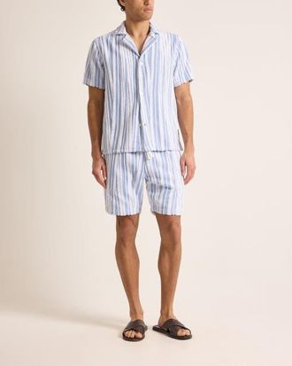 Orlebar Brown Howell Towelling Relaxed Towelling Stripe Shirt in Aero Blue/white Sand at Nordstrom, Size X-Large