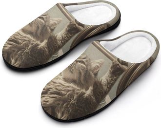 Generic Cat Power Snowy Mountain Slippers Men Winter Warm Cotton Anti-Slip Indoor Slip-Ons House Shoes