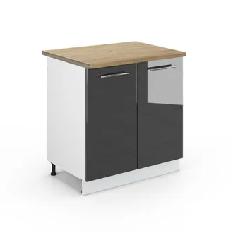 Vicco Armario Bajo Para Fregadero Fame-line, Antracita Alto Brillo, 80 Cm, Et Roble