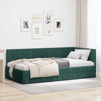 vidaXL Corner Bed Frame with Headboard Dark green 100 x 200 cm Velvet vidaXL
