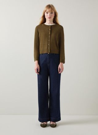 L.k. Bennett Connie Olive Crew Neck Wide Placket Cardigan