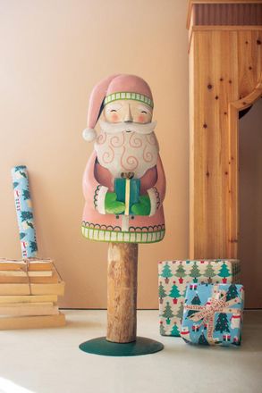 Kalalou Painted Metal Santa On Wood Base