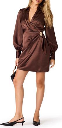 Steve Madden Ailani Faux Wrap Minidress in Shaved Chocolate at Nordstrom, Size 14