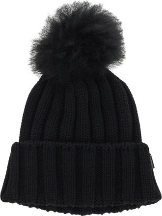 Woolrich Cozy Pom Pom Beanie Muts - Dames - Hoeden - Zwart - S - Wol - Accessoires
