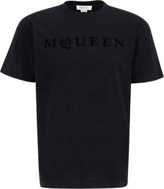 Alexander McQueen Flocked Logo T-Shirt - Heren - T-shirts - Zwart - M - Katoen - Tops