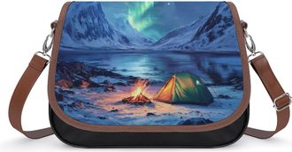 Generic Camping in Northern Lights Womens Crossbody Bag Fashion Shoulder Handbags Message Tote Bag with Adjustable Strap