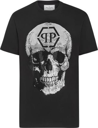 Philipp Plein T-shirt Ronde Hals SS Skull with Crystals - Heren - T-shirts - Zwart - 4XL - Katoen - Tops