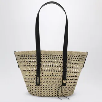 Loewe Medium black Iraca palm and leather Braid basket bag