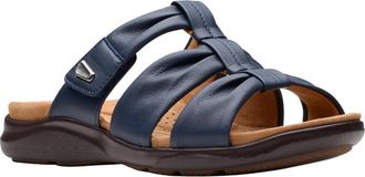 Clarks Womens Kitly Slide Flat Sandal, Navy Leather, 6.5 UK