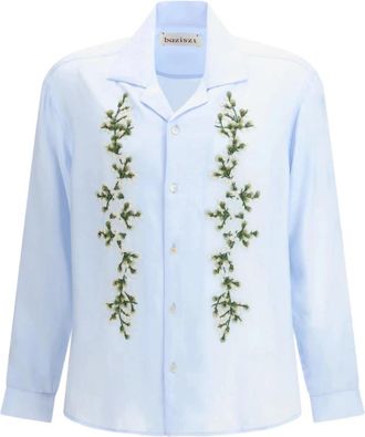 Baziszt Tinees Shirt met bloemenborduurwerk - Heren - Casual Overhemden - Blauw - L - Katoen - Overhemden