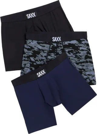 Saxx Assorted 3-Pack Vibe Super Soft Slim Fit Boxer Briefs in Basin Camo/Maritime/Black at Nordstrom Rack, Size Xx-Large