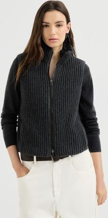 Brunello Cucinelli Cashmere Feather yarn reversible knit down vest with monili in Lignite at Nordstrom, Size Xx-Large