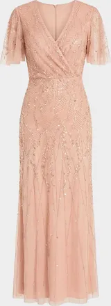 Mac Duggal Petite Embellished Flutter-Sleeve Column Gown