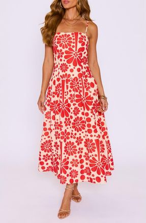 VICI Collection Meadows Sleeveless Fit & Flare Maxi Dress in Cream/Red at Nordstrom, Size Small
