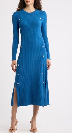 Elie Tahari The Tamara Button Detail Long Sleeve Midi Sweater Dress in Blue Dream at Nordstrom, Size X-Small