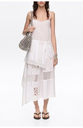 Bimba & Lola Embroidered Asymmetric Midi Skirt in White at Nordstrom, Size Xx-Small Eu
