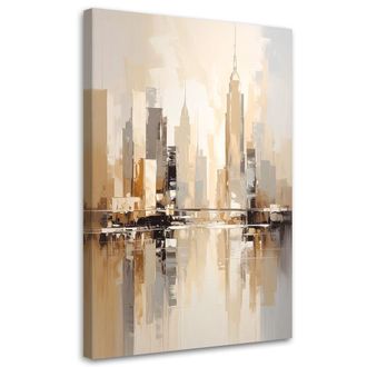 Feeby Cuadro Sobre Lienzo, Panorama Urbano Abstracto Decoraci&oacute;n Moderna En Colores Beige, 80x120