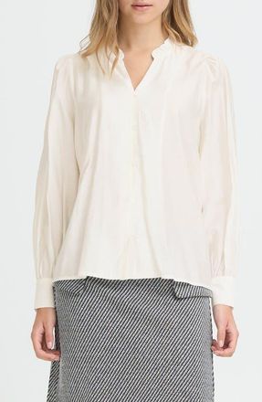 Ichi Ihjula Long Sleeve Button-Up Knit Top in Cloud Dancer at Nordstrom, Size 12 Us