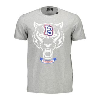 Plein Sport Training T-Shirts, male, Gray, Size: 2XL Short Sleeve Crew Neck T-Shirt