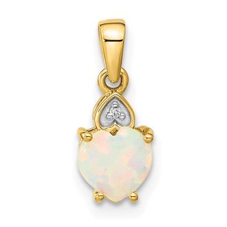 Diamond2Deal 14k Yellow Gold and Rhodium Genuine Opal Heart with Diamond Accent Pendant