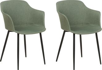 Beliani Conjunto De 2 Sillas De Comedor Retro Tapizadas Con Reposabrazos Color Verde Oscuro Elim