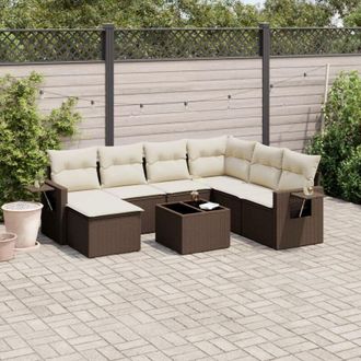 vidaXL Set Sof&aacute;s De Jard&iacute;n 8 Piezas Y Cojines Rat&aacute;n Sint&eacute;tico Marr&oacute;n Vidaxl