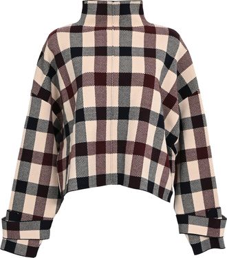 Victoria Beckham Victoria Victoria Beckham Cropped Plaid Funnel-Neck Jacquard Sweater in Multicolor Viscose