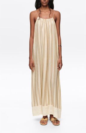 Bimba & Lola Striped Linen Midi Dress in Sand at Nordstrom, Size X-Large