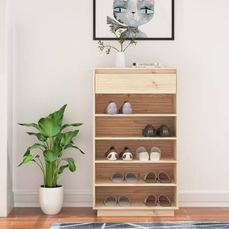 Berkfield Home Shoe Cabinet 60x34x105 cm Solid Wood Pine in Brown | Size: 60 x 34 x 105 cm